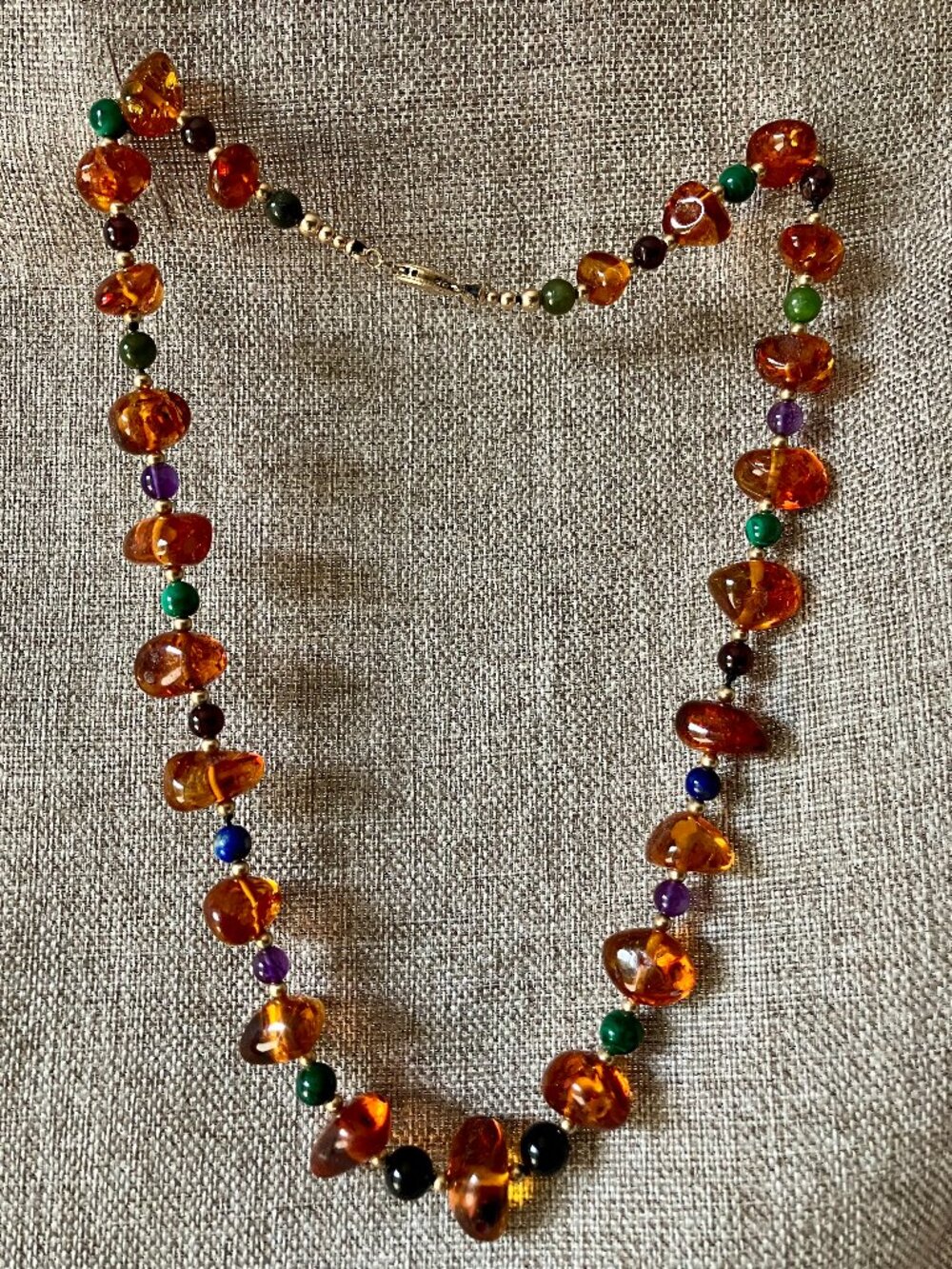 Baltic Amber and Gemstones Graduated Bead Necklace 21’’ w/ 14K Gold Filled Clasp